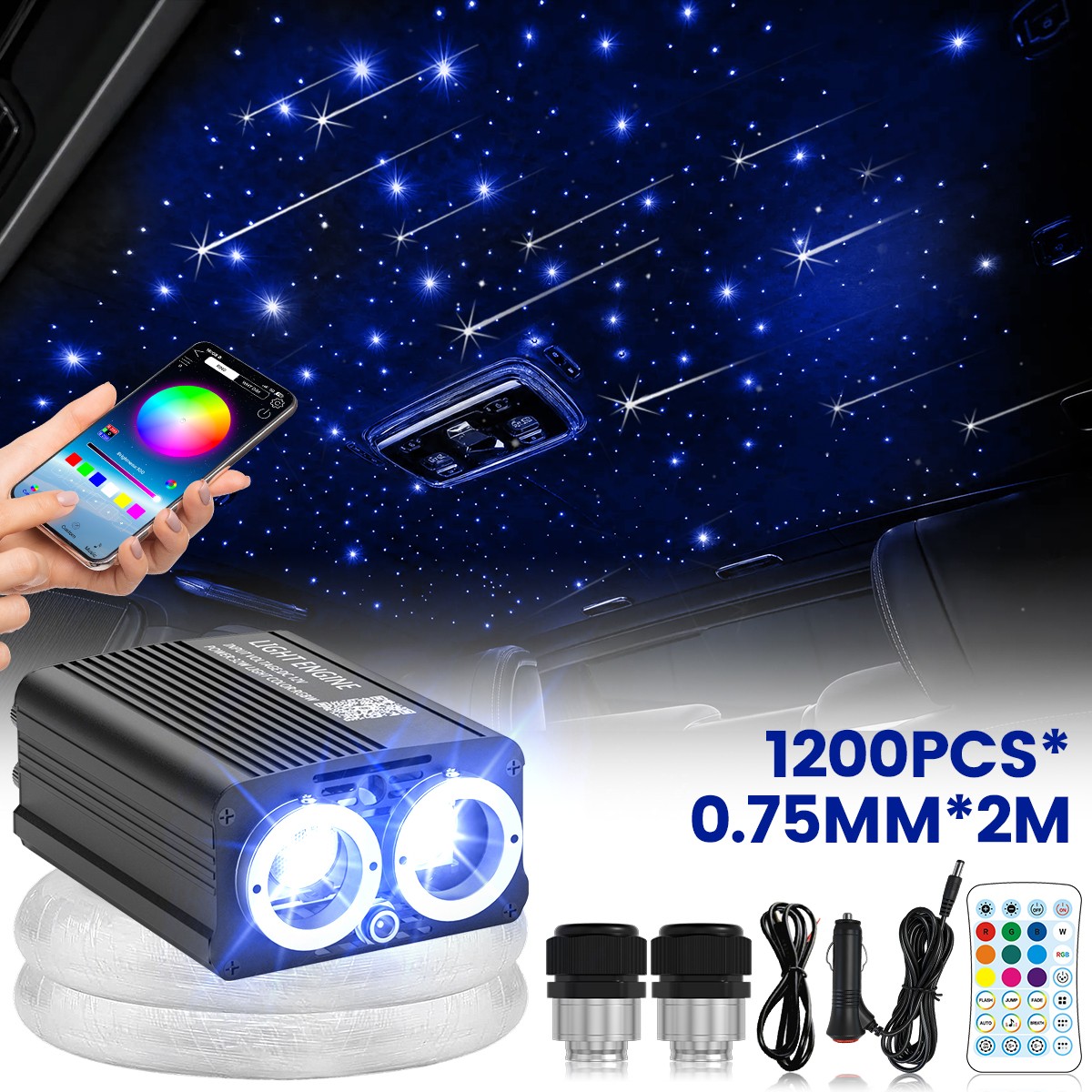 750-1200X Starlight Headliner Kit Twinkle Meteor Star Lights for Car Fiber Optic