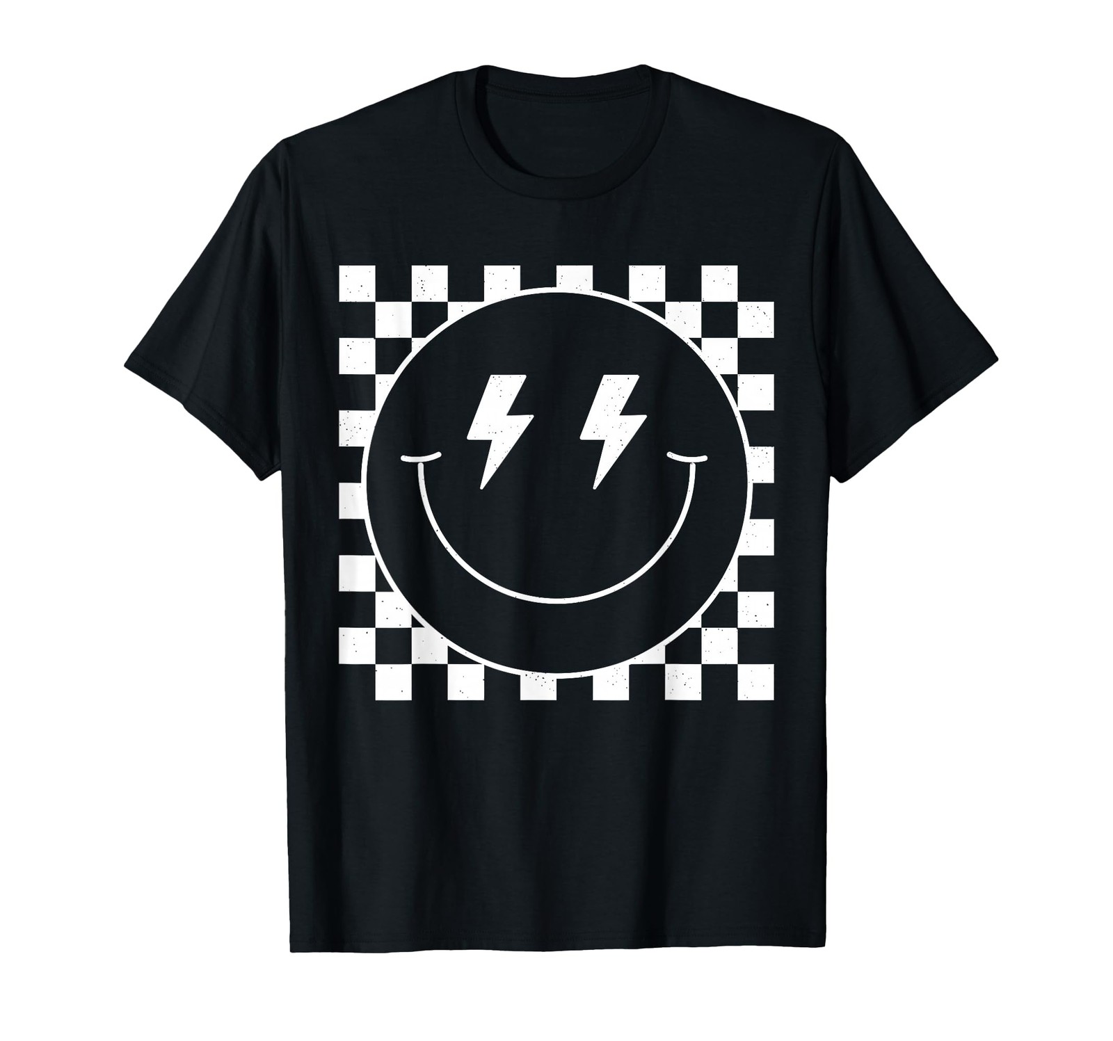 Vintage White Checkered Smile Face Shirt Cute Smiling Face T-Shirt