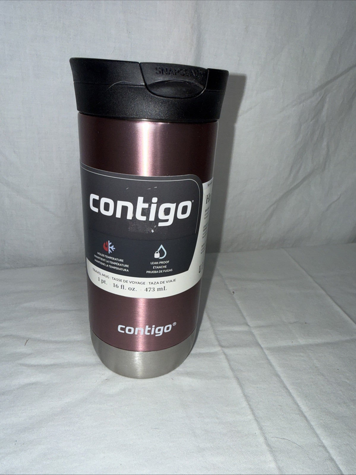 Contigo HURON 2.0 SnapSeal Insulated Stainless Steel Pink Travel Mug-16 oz-NEW Contigo HURON 2.0 SnapSeal Insulated Stainless Steel Pink Travel Mug-16 oz-NEW