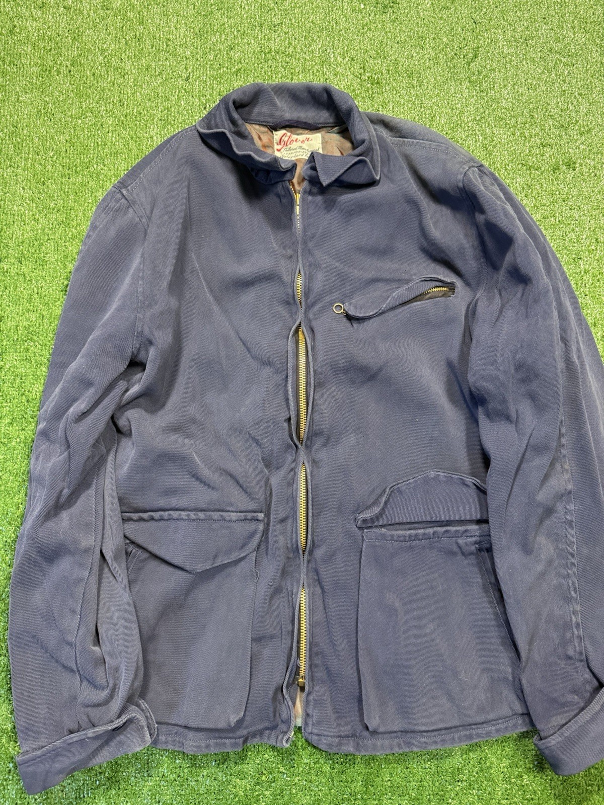 Glover Vintage 40s Dark Blue Gabardine Double Pocket Uniform Jacket USA Union L Glover Vintage 40s Dark Blue Gabardine Double Pocket Uniform Jacket USA Union L