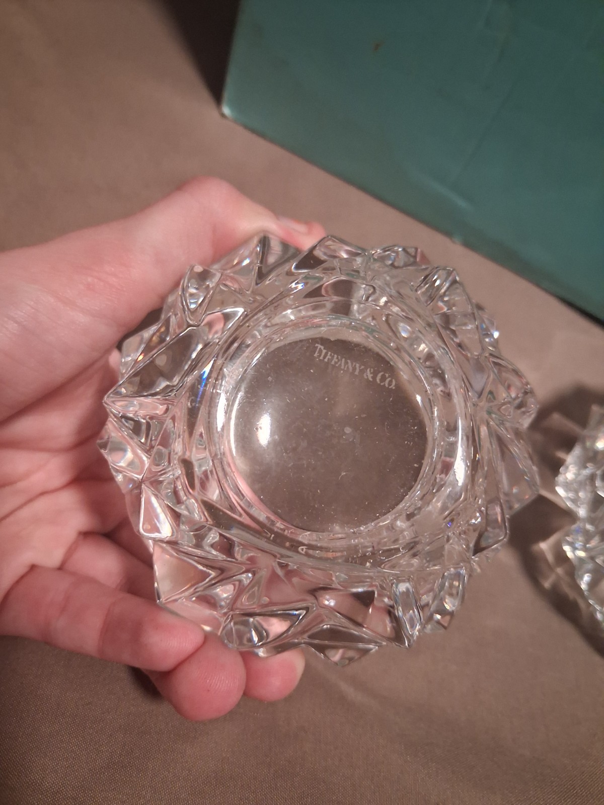 2 Tiffany & Co. Rock Cut Crystal Glass Votive Candle Holders 3” 2 Tiffany & Co. Rock Cut Crystal Glass Votive Candle Holders 3”