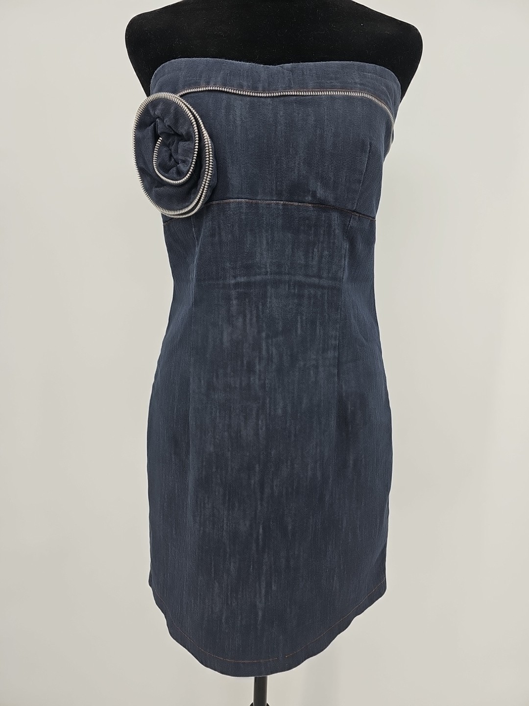 San Julian Vintage Y2K 90s Denim Mini Dress With Zipper Rose And Detail