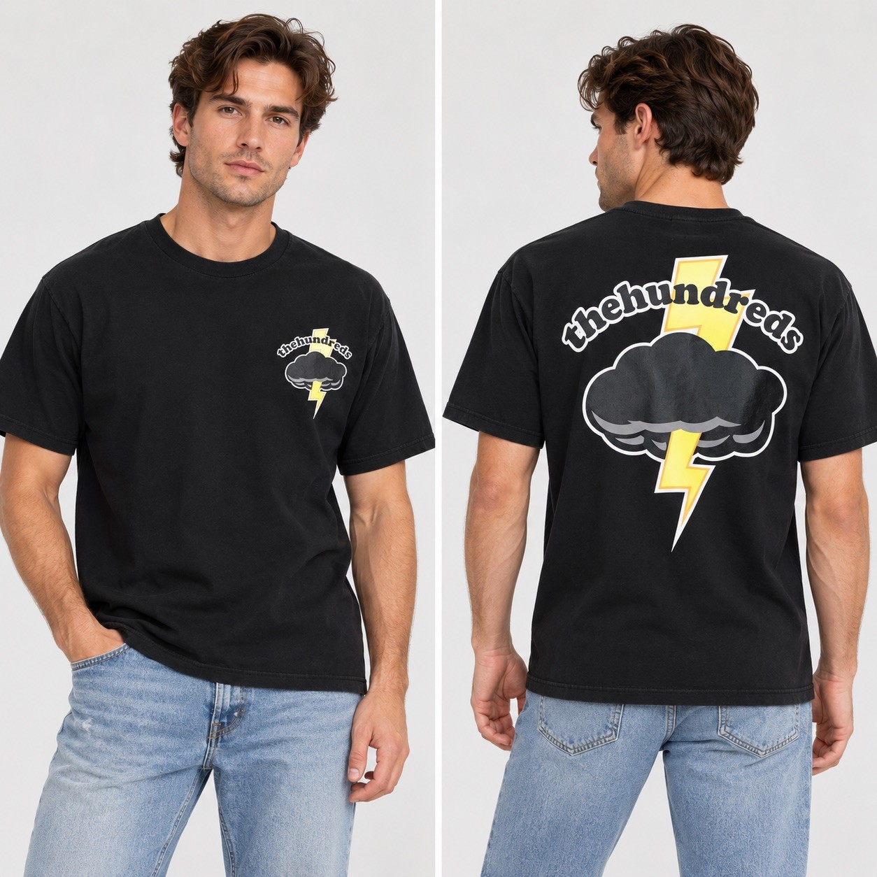 The Hundreds Lightning Bolt Cloud T-Shirt Mens Medium Black Double Sided The Hundreds Lightning Bolt Cloud T-Shirt Mens Medium Black Double Sided