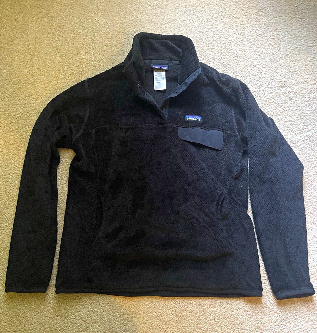 Patagonia Re-Tool Snap-T Womens Black Fleece Snap Pullover Jacket Size L
