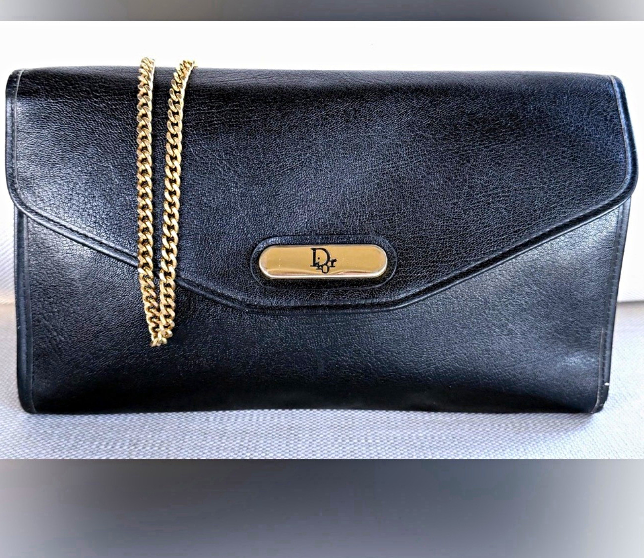 Christian Dior Vintage Black Small Shoulder Bag w/ Gold Chain Strap, Snap Christian Dior Vintage Black Small Shoulder Bag w/ Gold Chain Strap, Snap