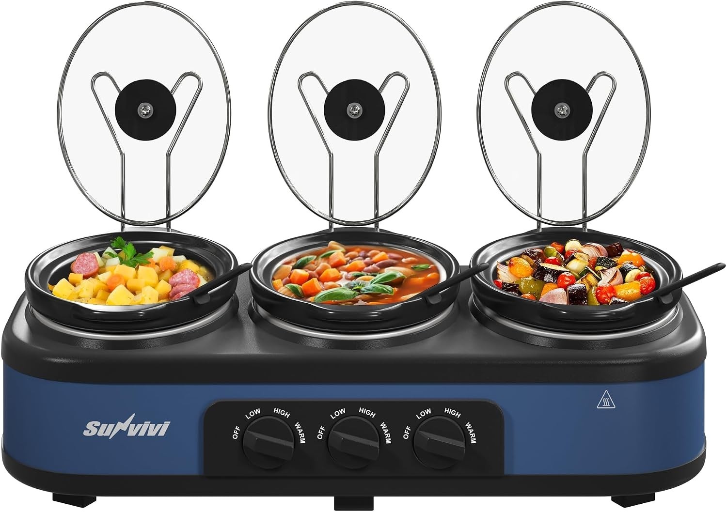 Triple Slow Cooker, Buffet Food Warmer with 3 x 1.5 QT Removable Ceramic Pots