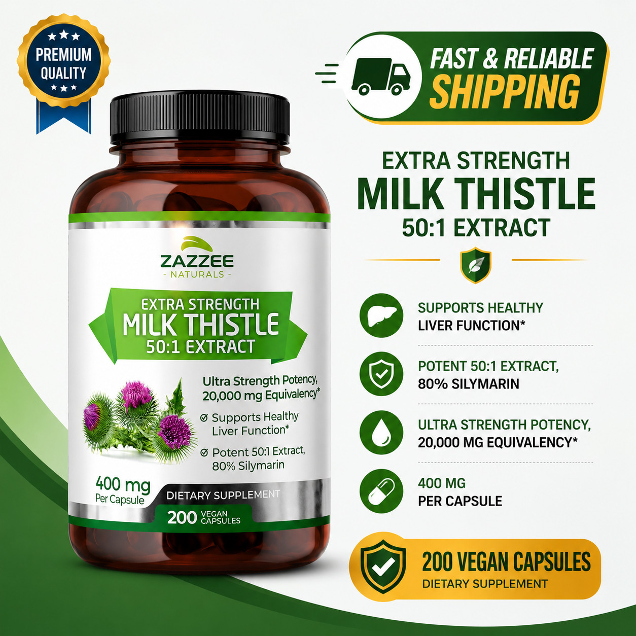Organic Milk Thistle Extract 20,000 mg Strength, 200 Vegan Capsules (Free Ship) Organic Milk Thistle Extract 20,000 mg Strength, 200 Vegan Capsules (Free Ship)