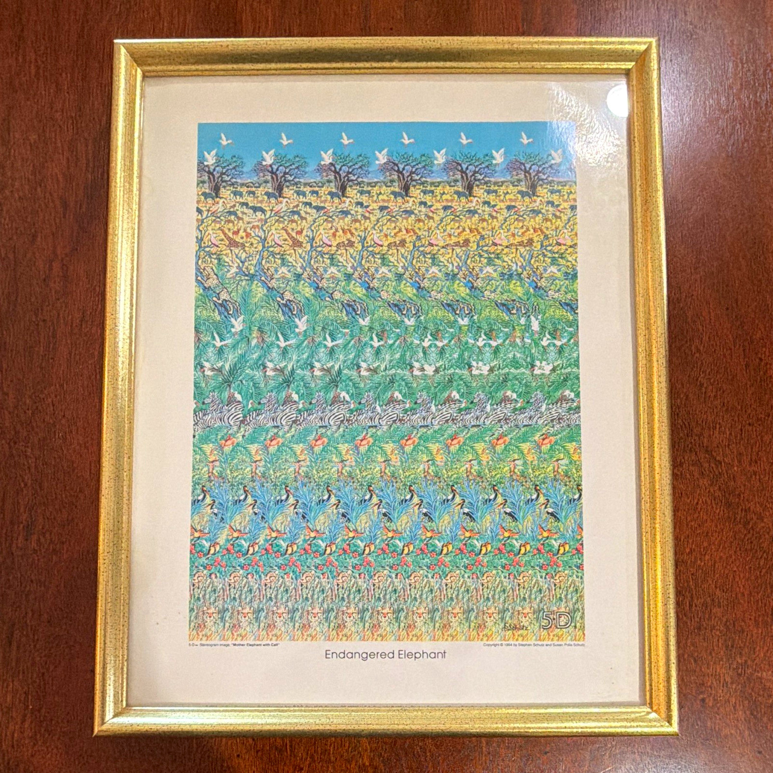 Vintage 1994 Endangered Elephant 5-D Stereogram Art Print Framed Magic Eye 90s Vintage 1994 Endangered Elephant 5-D Stereogram Art Print Framed Magic Eye 90s