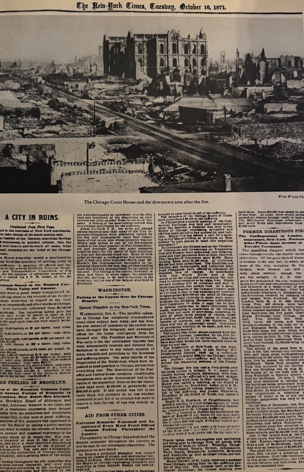 Vintage Chicago Fire  NEW YORK TIMES News Article Estate Sale 