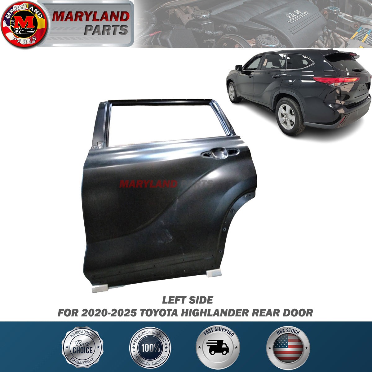 For 2020-2025 Toyota Highlander Left Rear Door Driver Side LH For 2020-2025 Toyota Highlander Left Rear Door Driver Side LH