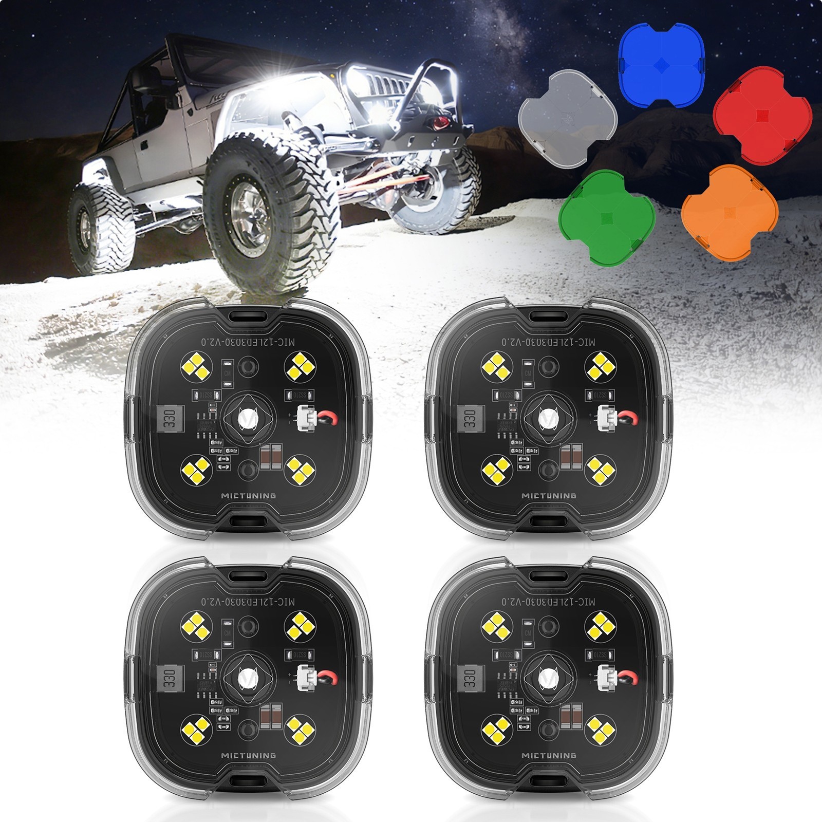 MICTUNING C6 4/8/12 Pods White LED Rock Lights, High Brightness Underglow Light