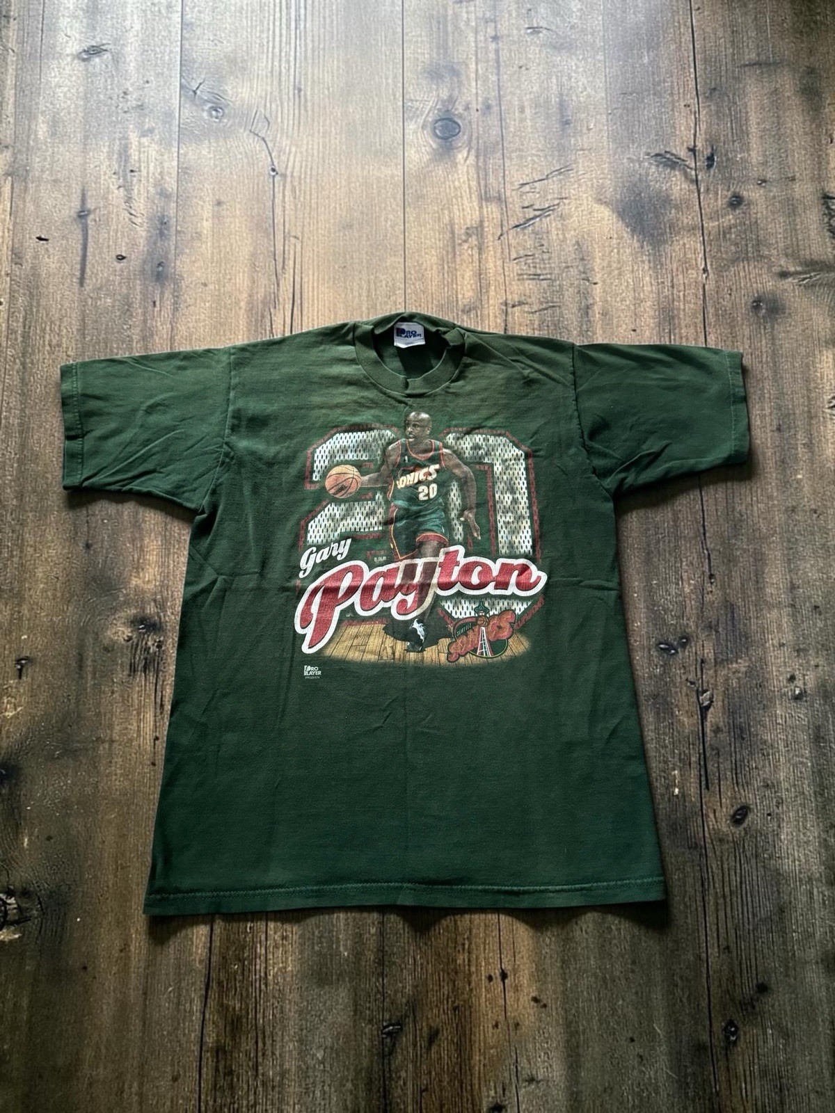 Vintage Gary Payton Seattle SuperSonics Pro Player T Shirt 90s NBA Green 18/20