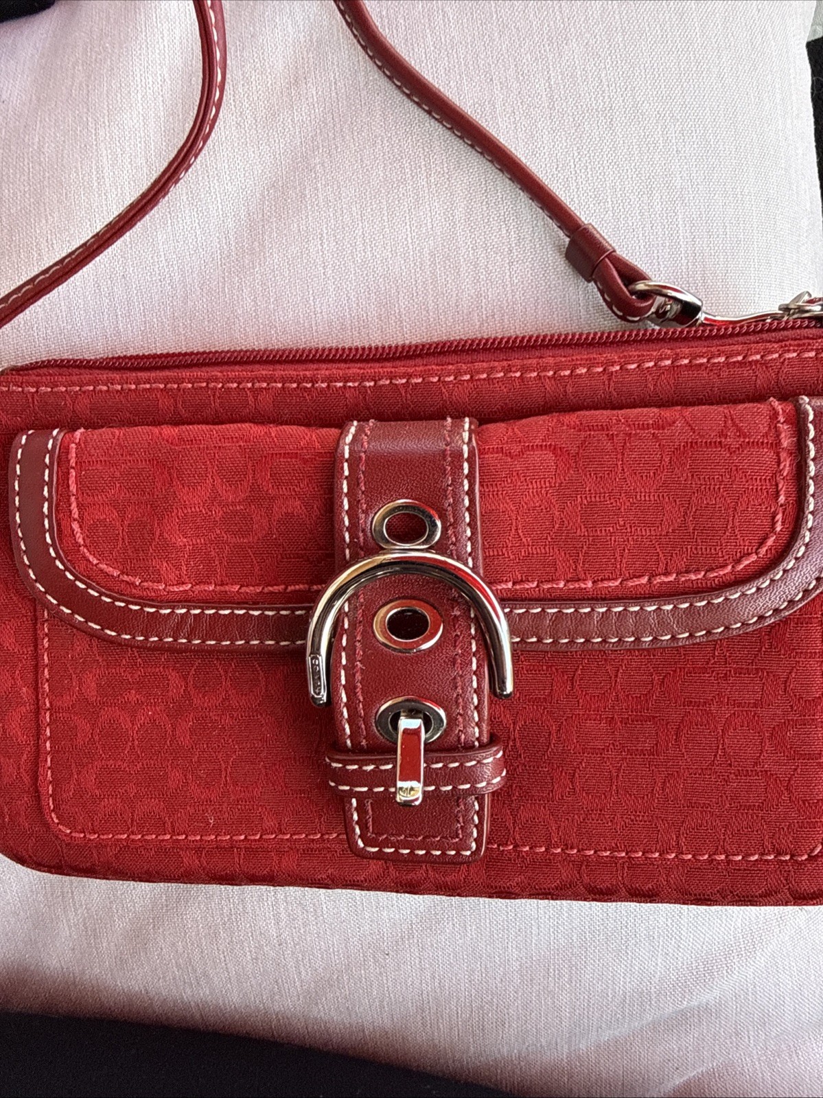 Red Vintage Coach Soho Signature Wristlet