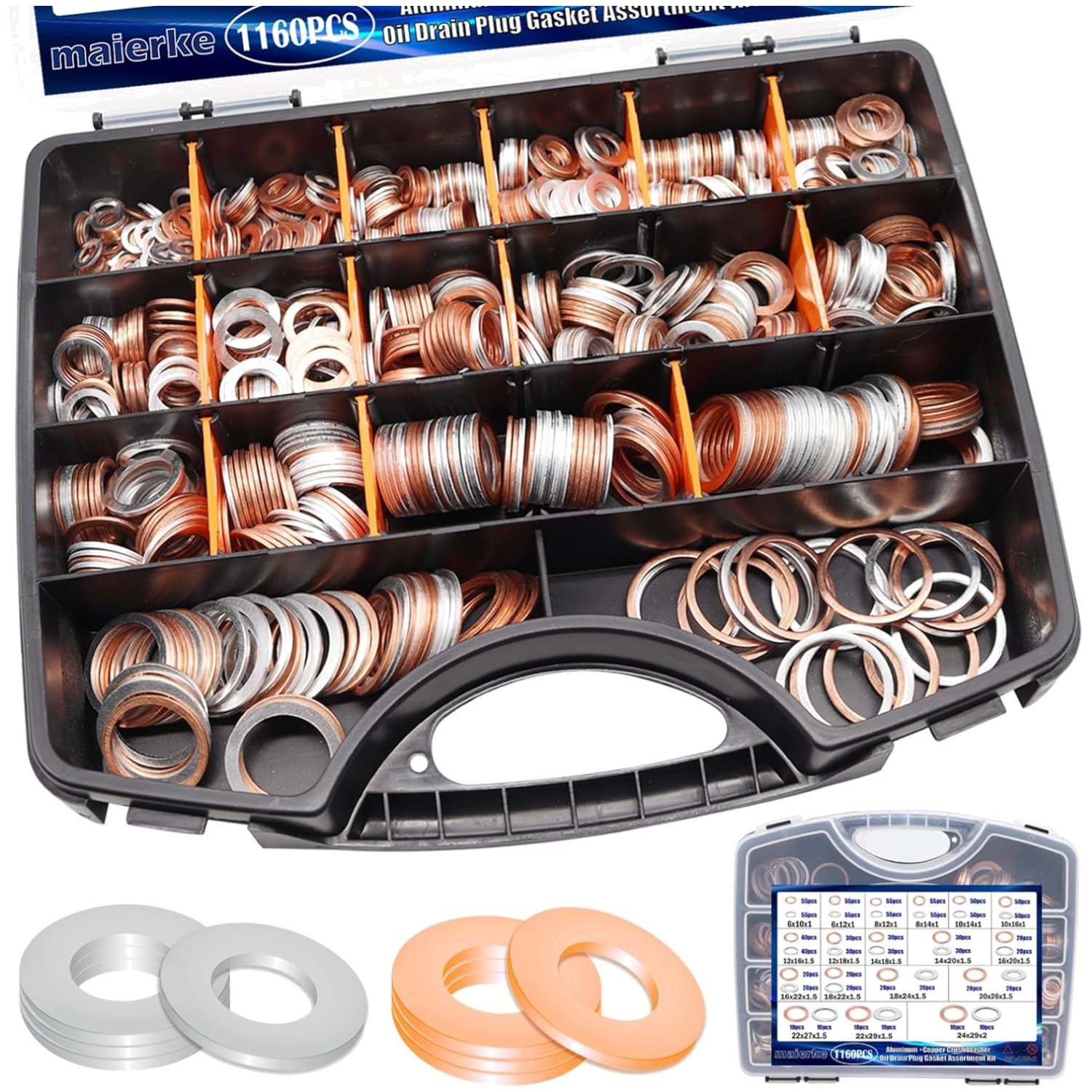 Complete Automotive Crush Washer Assortment - 1160PCS in Convenient Storage Box Complete Automotive Crush Washer Assortment - 1160PCS in Convenient Storage Box