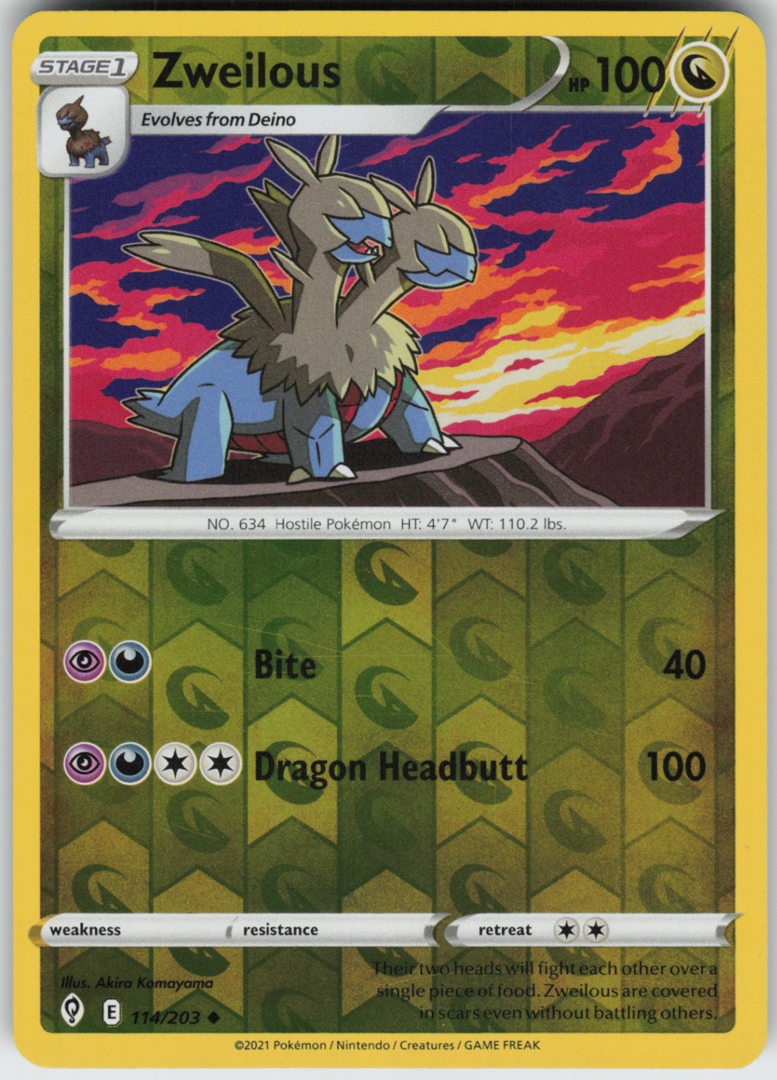 PO-06 Reverse Holo Zweilous 114/203 Uncommon SWSH07: Evolving Skies