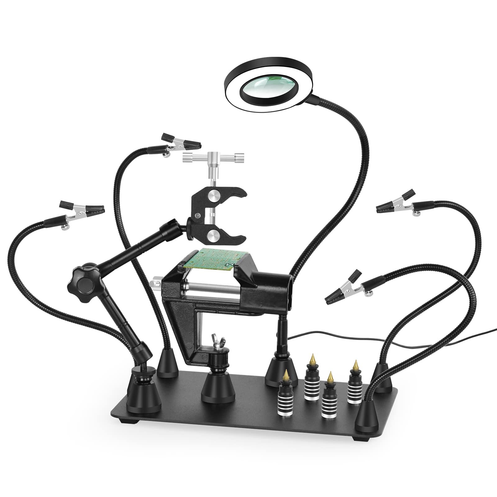 NOEVSBIG N-5PC-BK Magnetic Helping Hands Soldering Third Hand, 3X LED Lamp