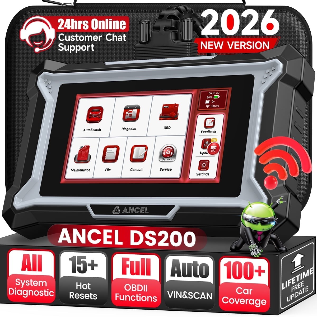 ANCEL Wireless All System OBD2 Scanner Car Diagnostic Tool with 15+Reset Service