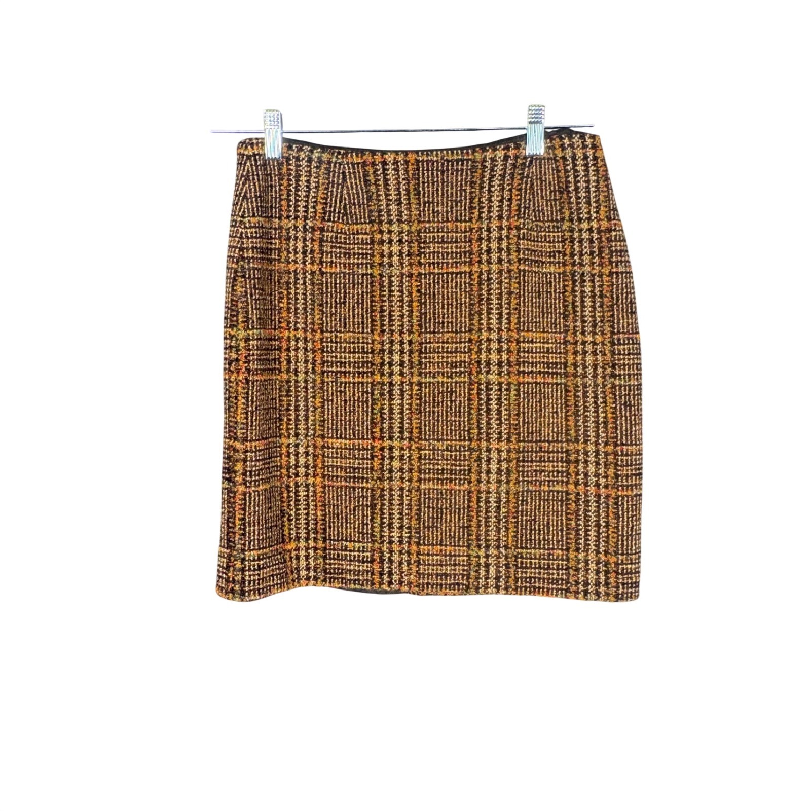 Harolds Vintage Plaid Wool Blend Tweed Brown Mini Skirt Womens Size 6