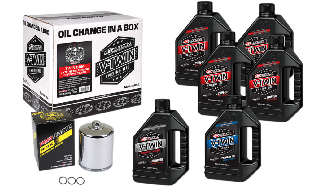Maxima Synthetic 20W50 3 Hole Oil Change Kit Chrome Harley Twin Cam 1999-2023 Maxima Synthetic 20W50 3 Hole Oil Change Kit Chrome Harley Twin Cam 1999-2023