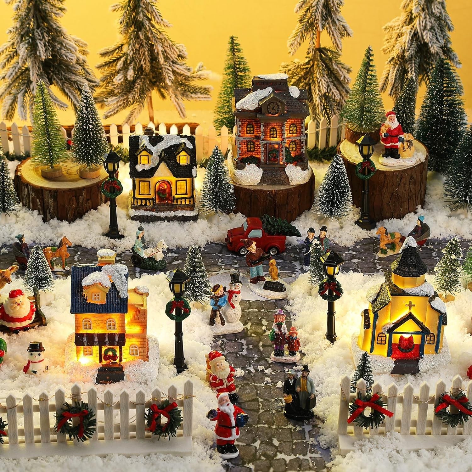 27 Pcs Christmas Village Sets Figurines Decoration LED Lighted Village Houses Co