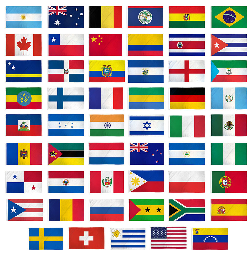2x3 Flag Set of 53 Country Countries Polyester Flags 2\'x3\' Grommets 2x3 Flag Set of 53 Country Countries Polyester Flags 2\'x3\' Grommets