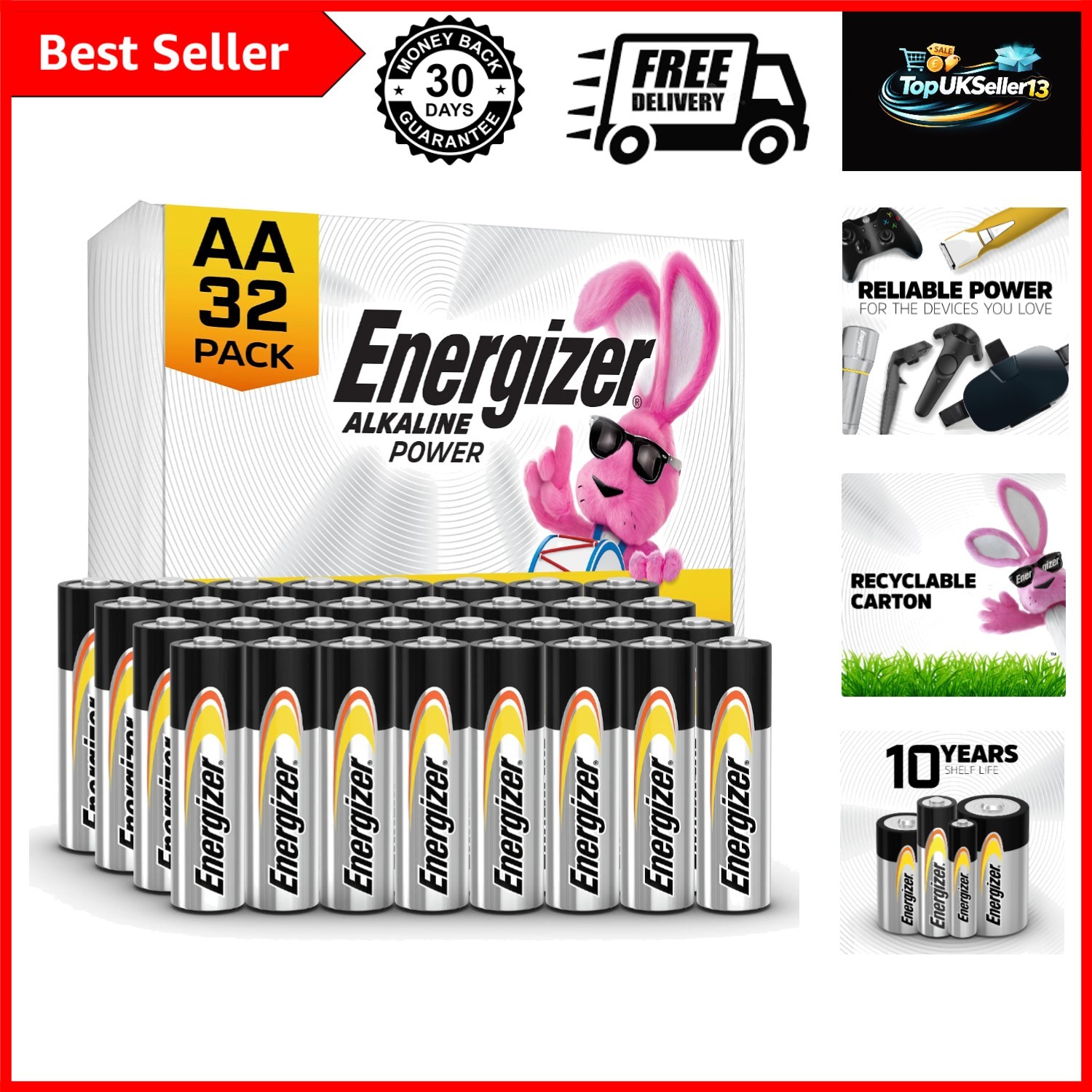 AA Batteries Alkaline Power, 32 Count Alkaline Double A Battery Pack