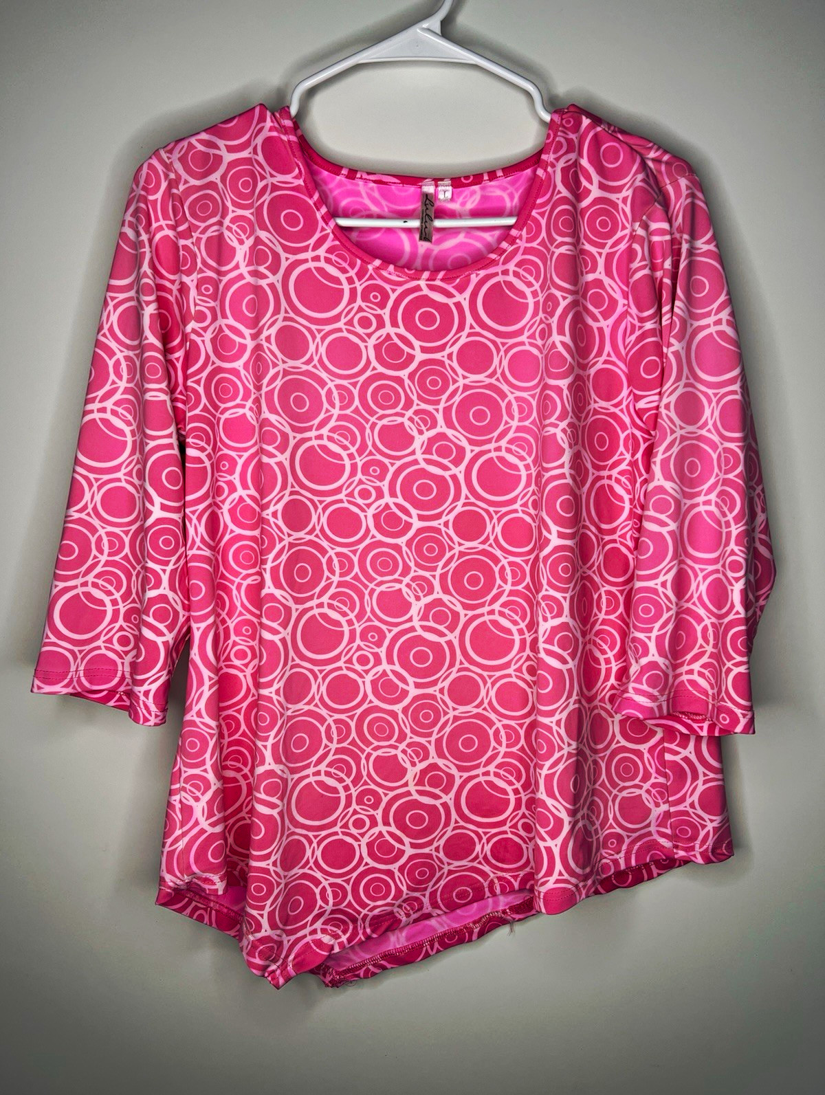Lulu B Women\'s Pink Geometric Circle Print Scoop Neck 3/4 Sleeve Top Size L