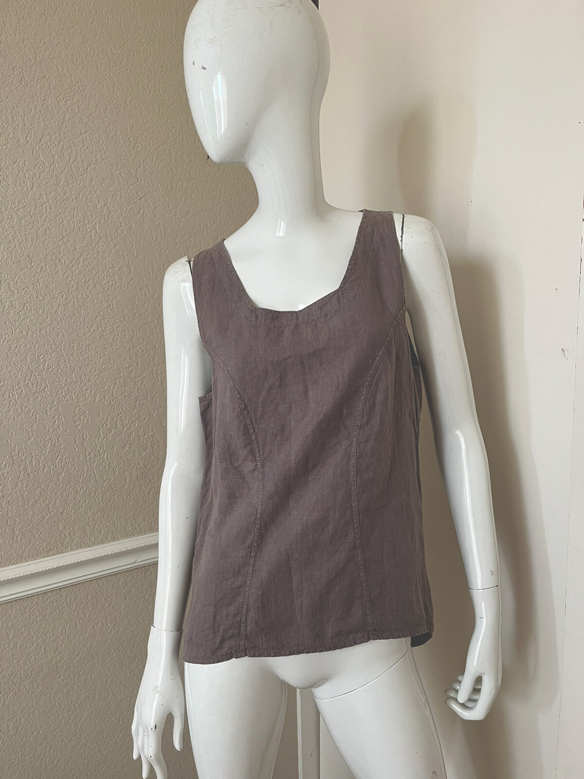 E Brand Danish Sustainable 100% Linen Taupe Sleeveless Tank Top Blouse Sz S/M