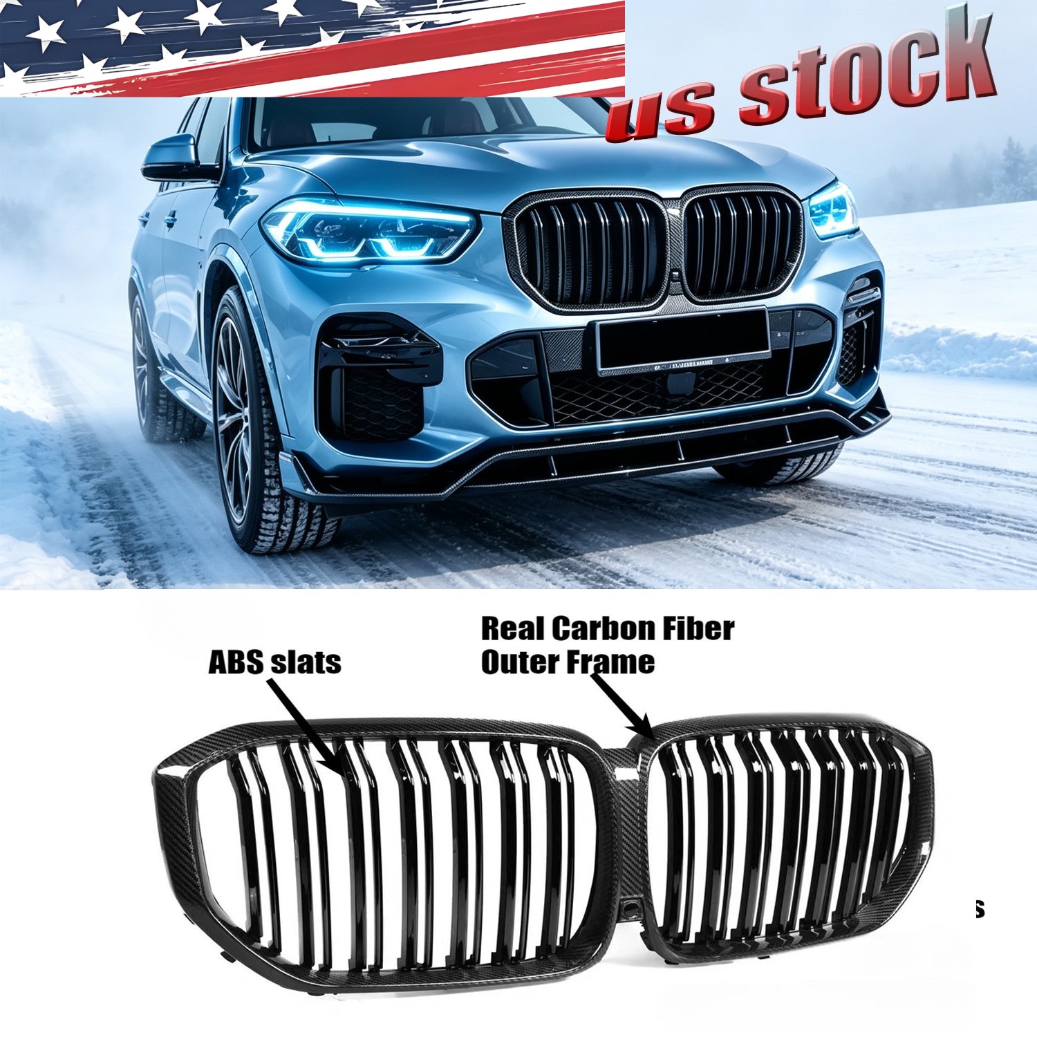 Front Kidney Grill For BMW X5 G05 Black Real Carbon Fiber ABS Grille 2019 - 2022 Front Kidney Grill For BMW X5 G05 Black Real Carbon Fiber ABS Grille 2019 - 2022