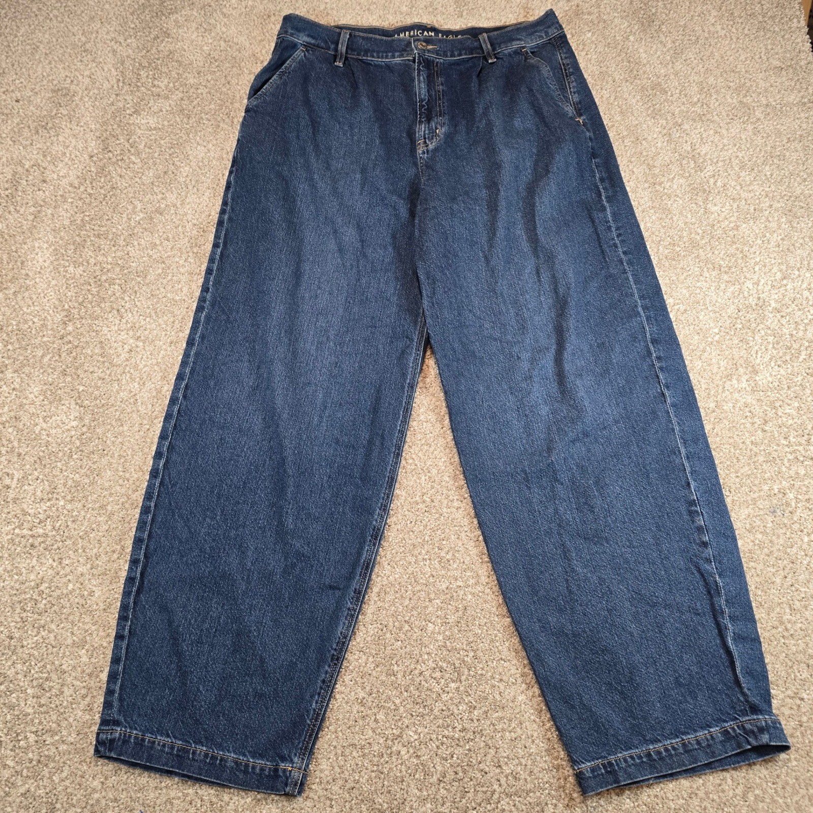 American Eagle Strigid Wide Leg Jeans Womens 14 Long Dark Wash Baggy High Rise