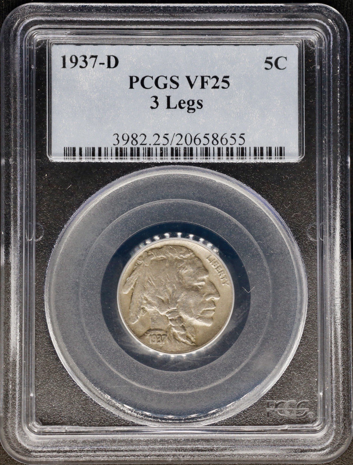 1937 D 3-Legged Buffalo Nickel 5c PCGS VF25‼️KEY VARIETY - 3 LEGS, LOOKS GREAT‼️