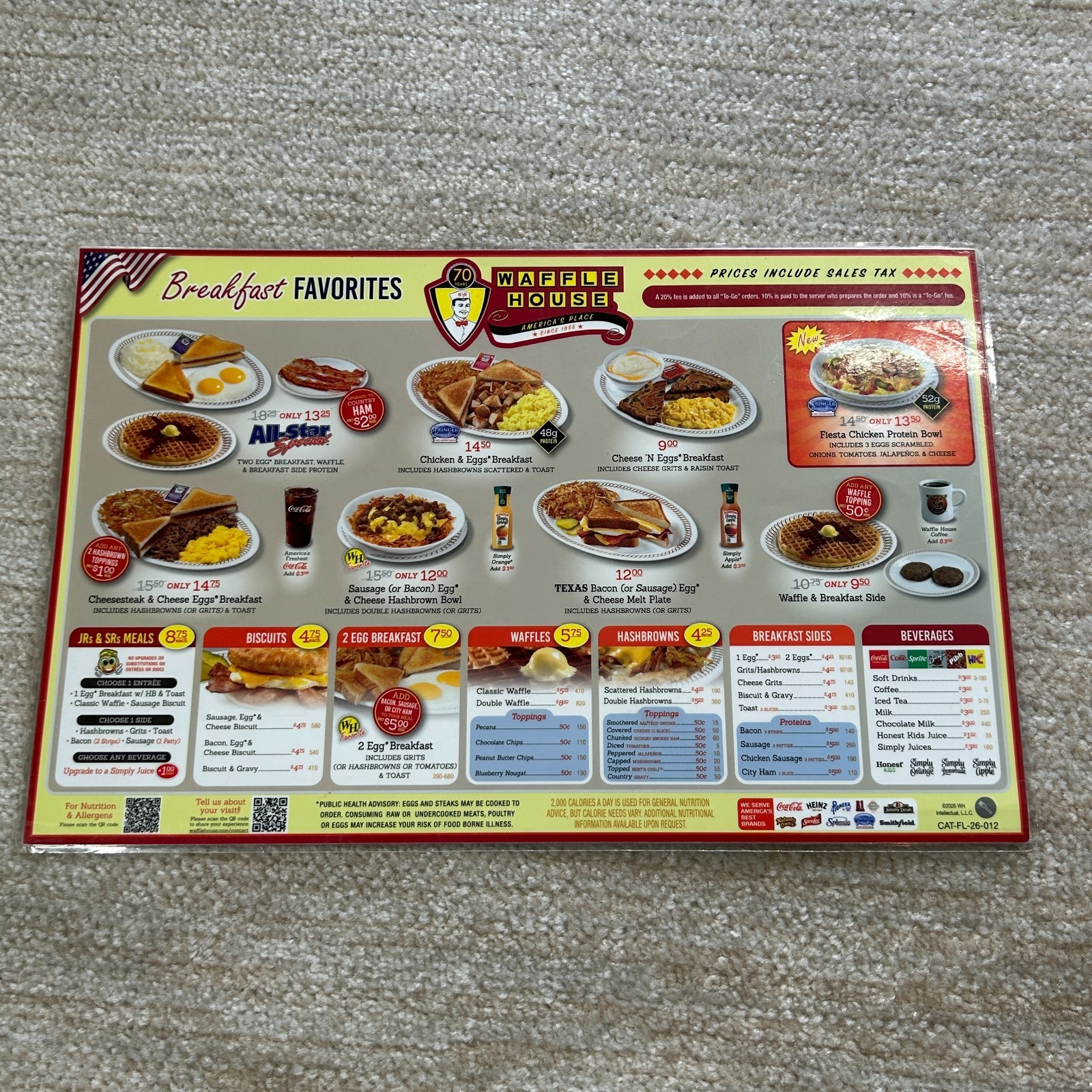 Authentic Waffle House 70th Anniversary Menu 17x11 Collector's Item Authentic Waffle House 70th Anniversary Menu 17x11 Collector's Item
