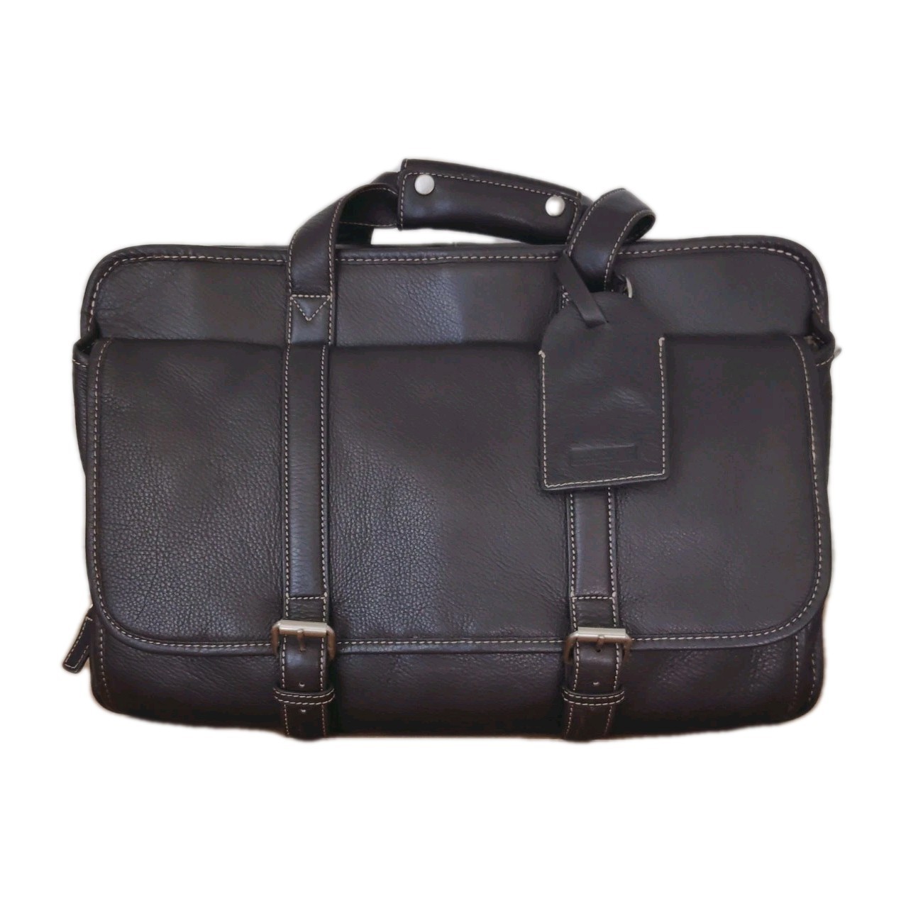 LEVENGER Luxury Pebbled Leather Expandable Briefcase.
