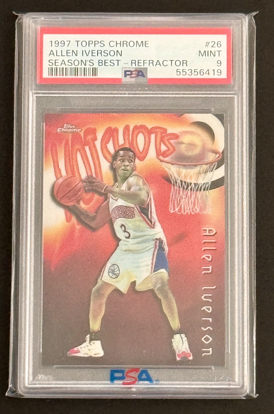 1997 Topps Chrome Seasons Best Allen Iverson Hot Shots Refractor PSA 9 1997 Topps Chrome Seasons Best Allen Iverson Hot Shots Refractor PSA 9