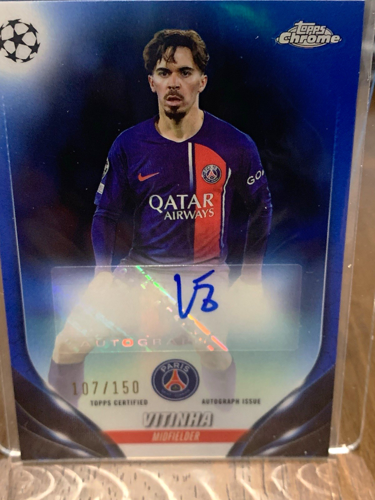 Topps 2023-24 Chrome UEFA Vitinha #CA-VI PSG Blue Refractor Auto 107/150