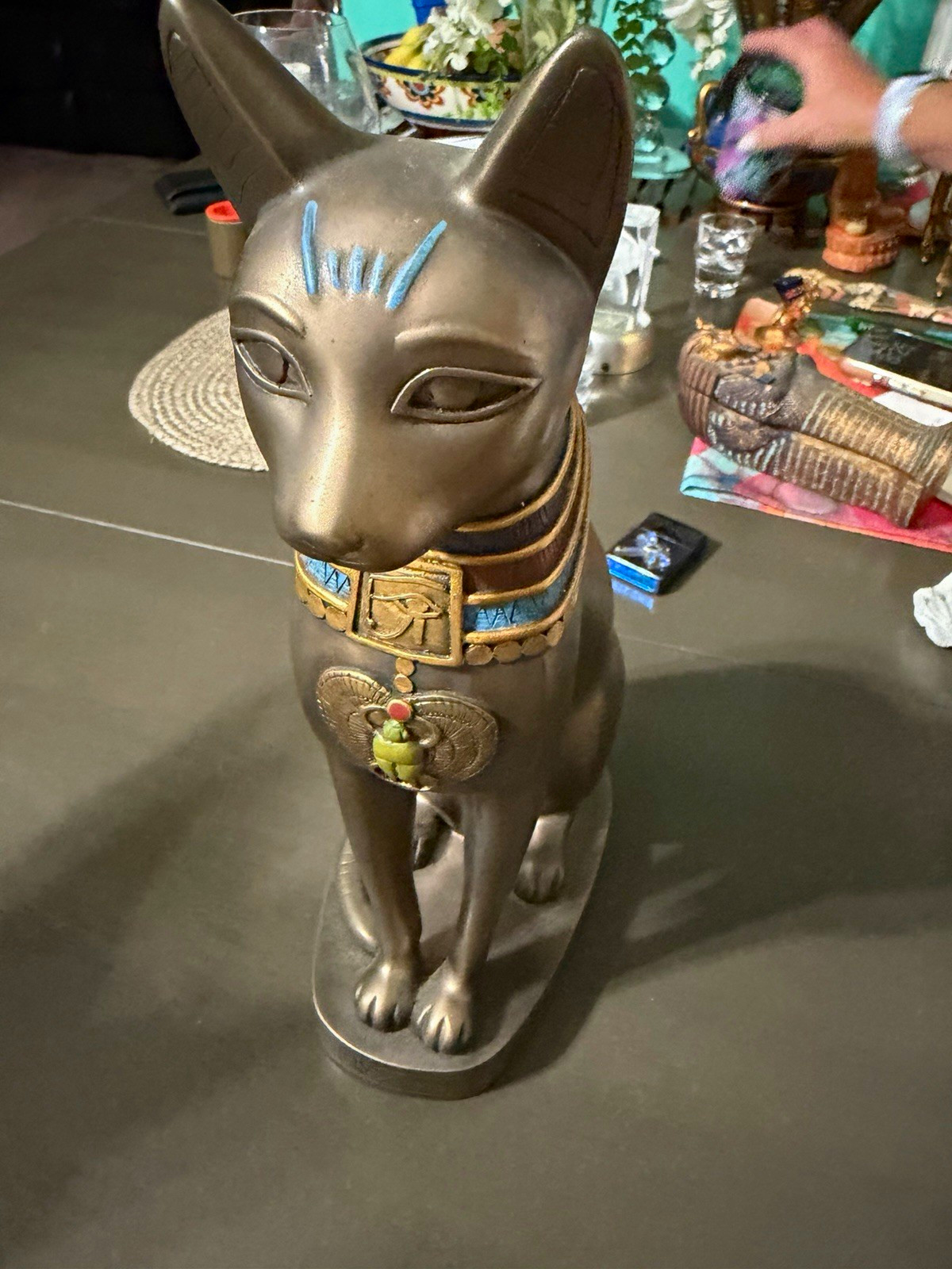 Egyptian Style Bastet Cat Figurine Statue Black, Gold & Blue Accents Egyptian Style Bastet Cat Figurine Statue Black, Gold & Blue Accents