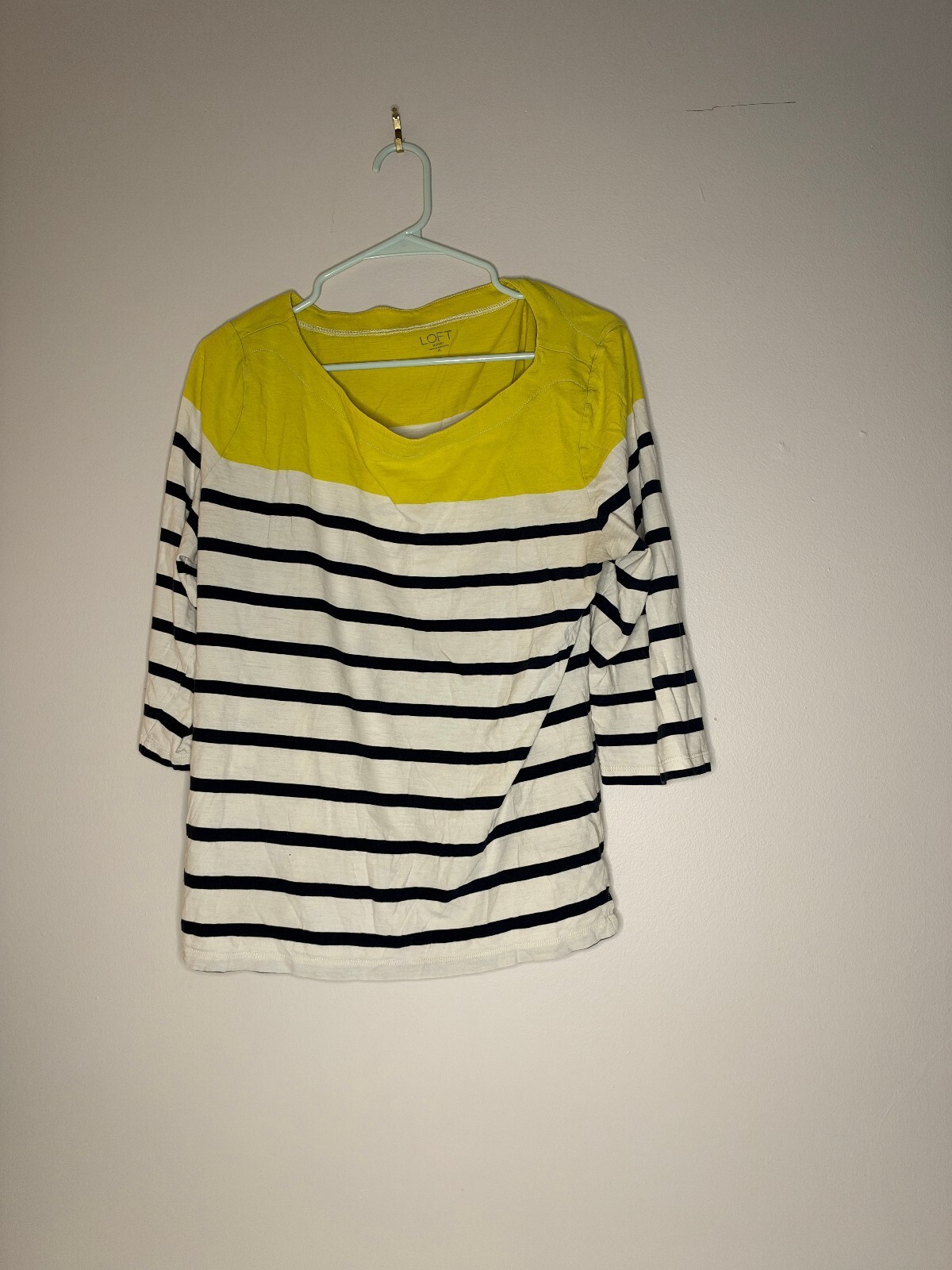 LOFT yellow and striped 3/4 sleeve top LOFT yellow and striped 3/4 sleeve top