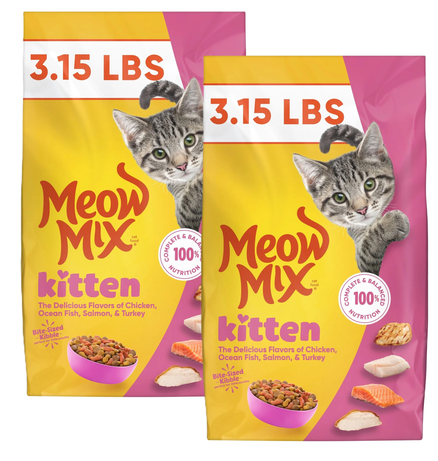 Meow Mix Kitten Li’l Nibbles Dry Cat Food for Kittens, 3.15 lb. Bag- 2 Packs