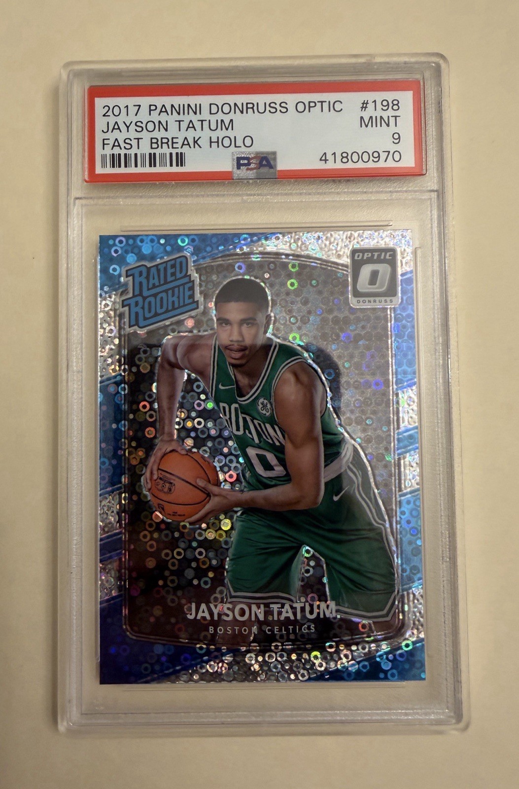 2017-18 Panini Optic Rated Rookie Jayson Tatum Fastbreak Holo PSA 9 Celtics 