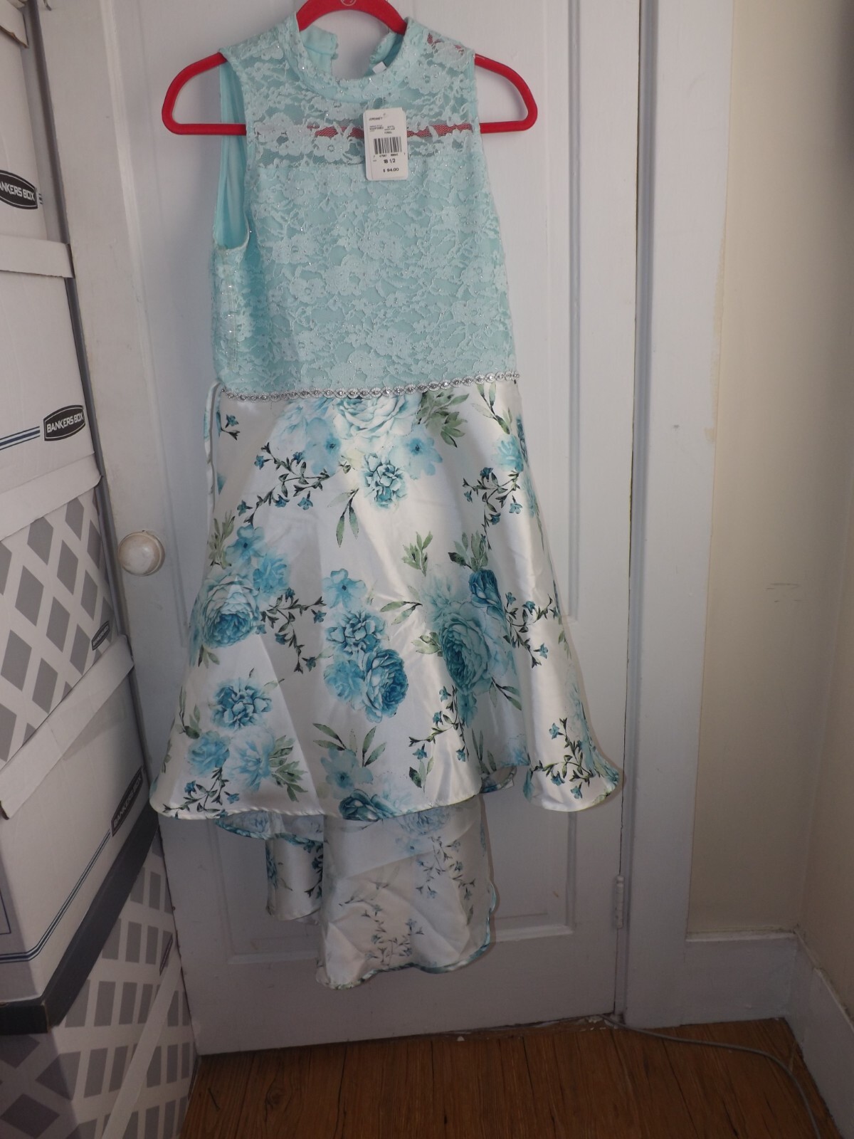 NEW SPEECHLESS kids MINT GREEN flower formal dress silver sparkle size 18.5 PLUS