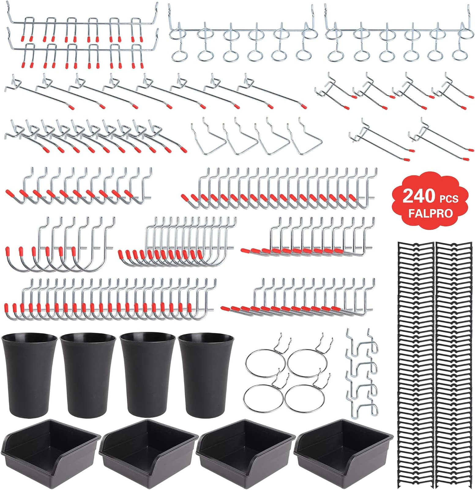 240PCS Pegboard Hooks Assortment, Pegboard Accessories Organizer Kit with