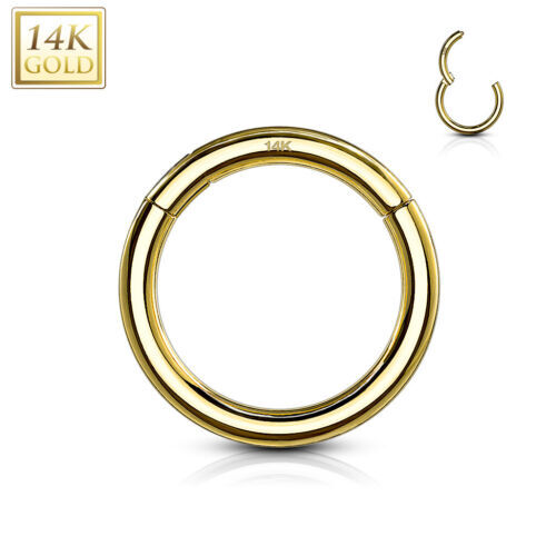 18G 14K Real Solid Yellow Gold Hinged Clicker Septum Nose Hoop Earrings Ear Hoop