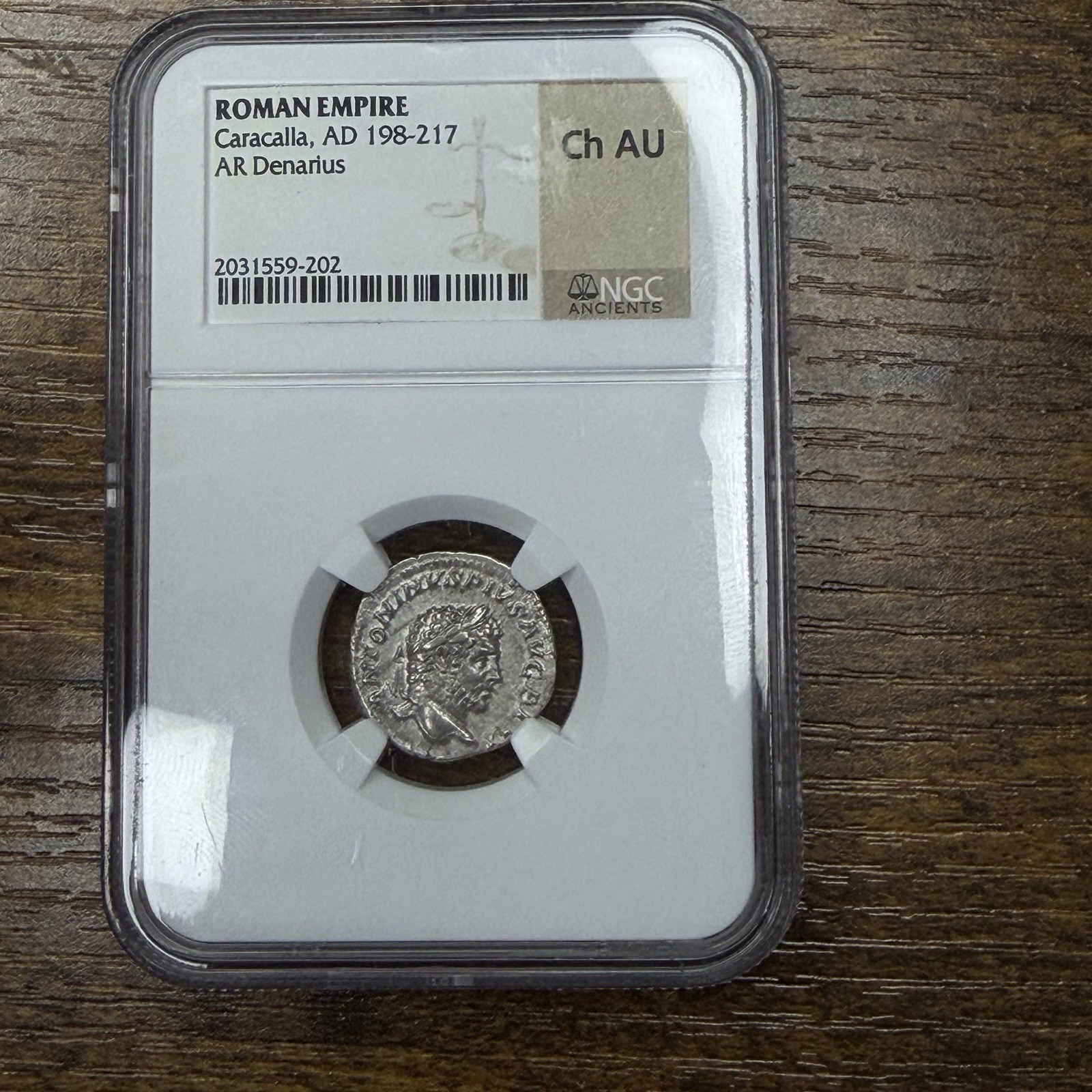 Caracalla AR Denarius Roman Empire Coin 198-217 AD NGC AU