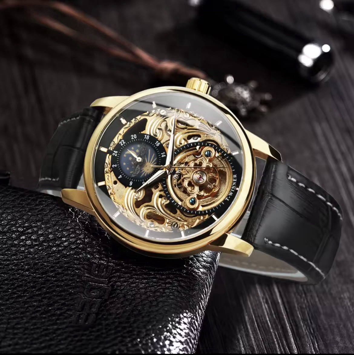 Waterproof Watch Men Automatic Mechanical Leather Luxury Skeleton Men\'s Strap