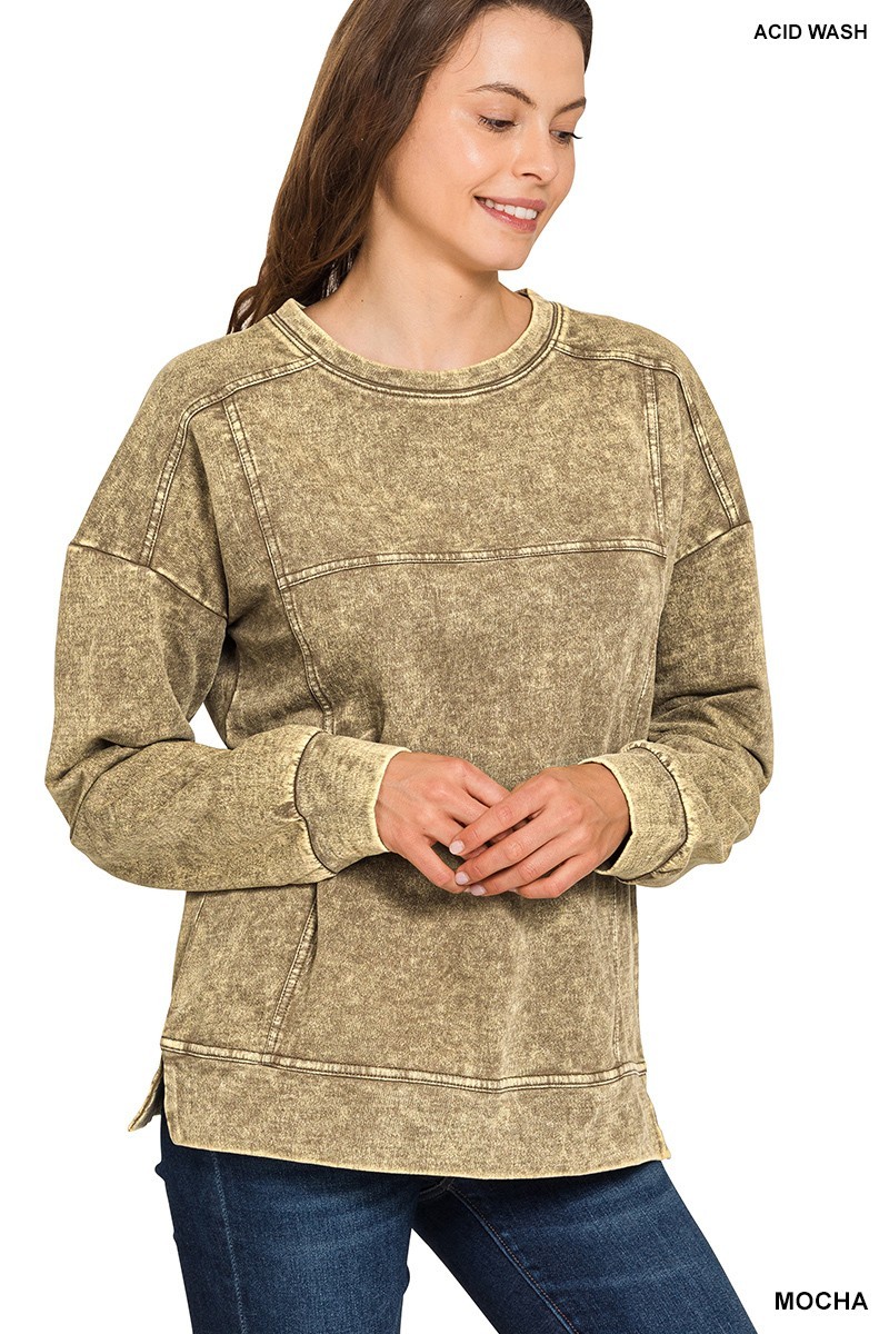 Zenana TTW-5354Y Exposed Seam Acid Washed Sweatshirt Mocha Zenana TTW-5354Y Exposed Seam Acid Washed Sweatshirt Mocha