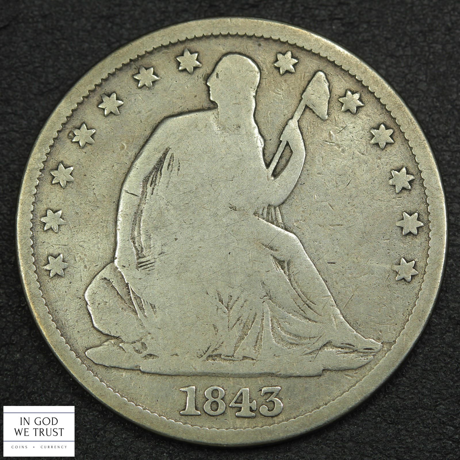 1843 O Seated Liberty Silver Half Dollar 50C - Cleaned