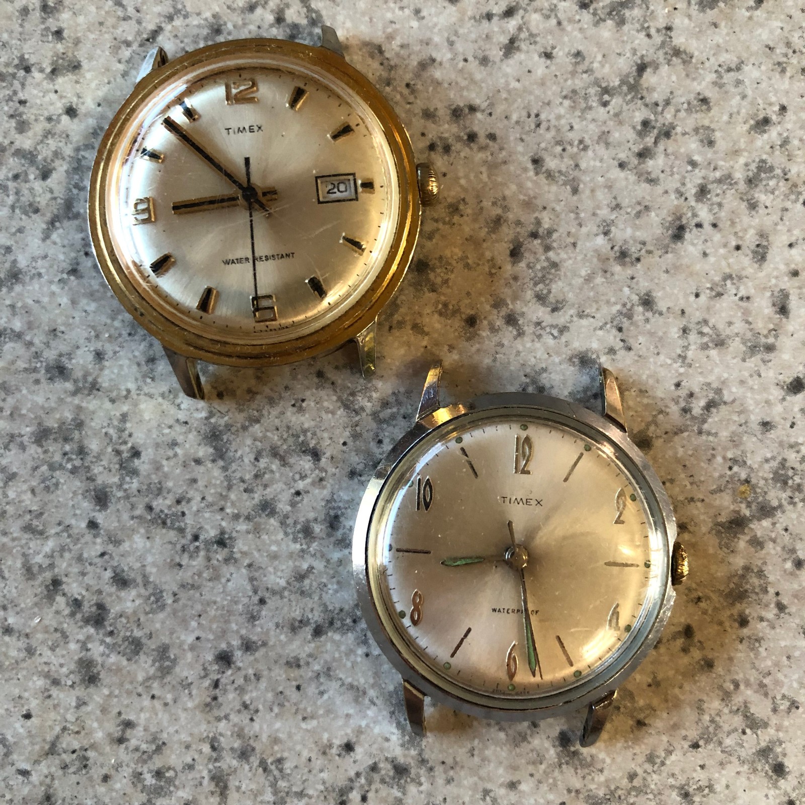 TWO Vntg Timex Manual Watches MARLIN -Clean No Bands -Running *PLEASE READ*
