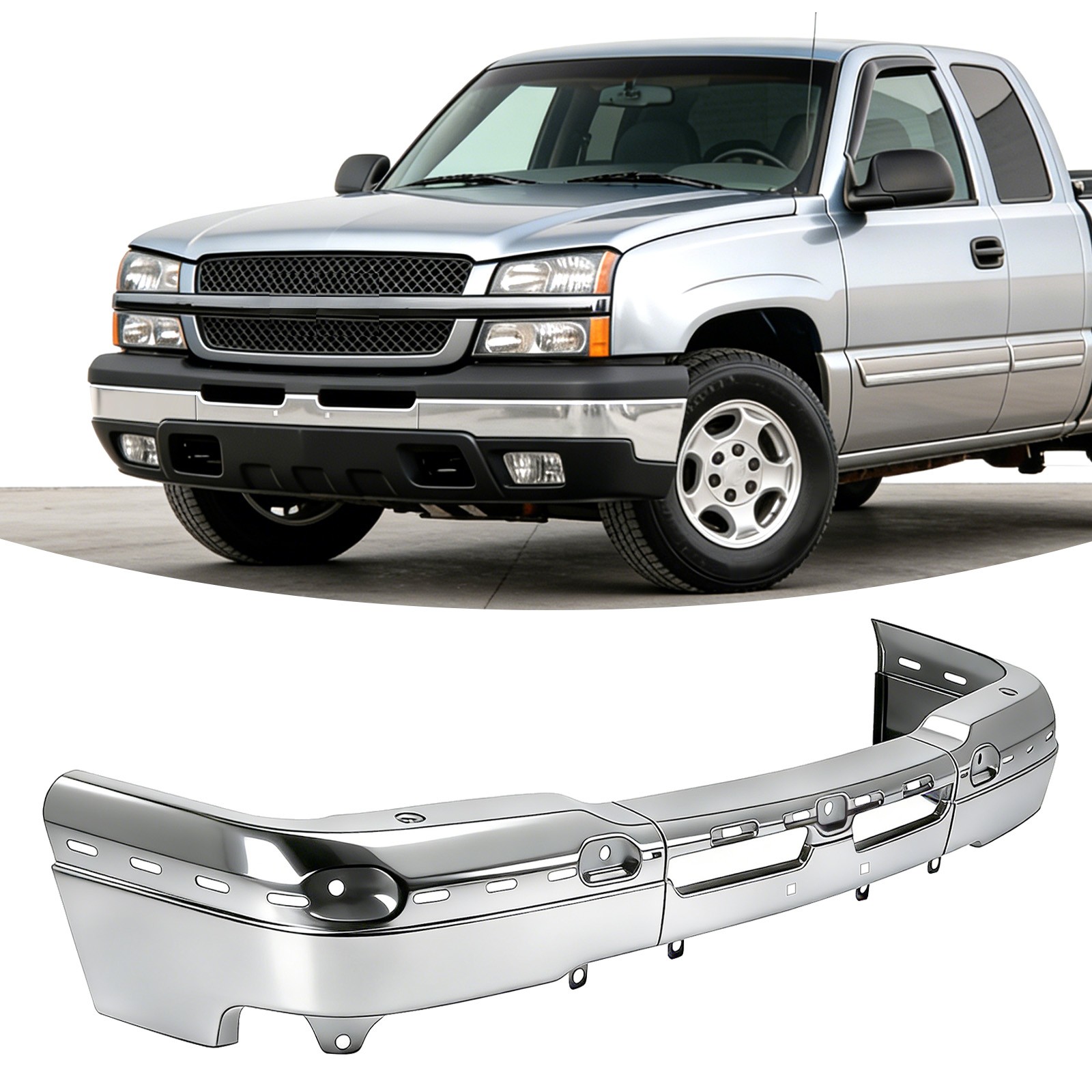 3pcs Front Bumper Face Bar Chrome Steel For 2003-2006 Chevrolet Silverado 1500
