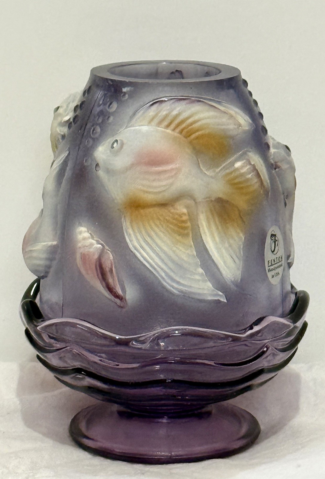Fenton Fairy Light Atlantis Koi Fish Lamp Amethyst Hand Painted M Olmsted Purple