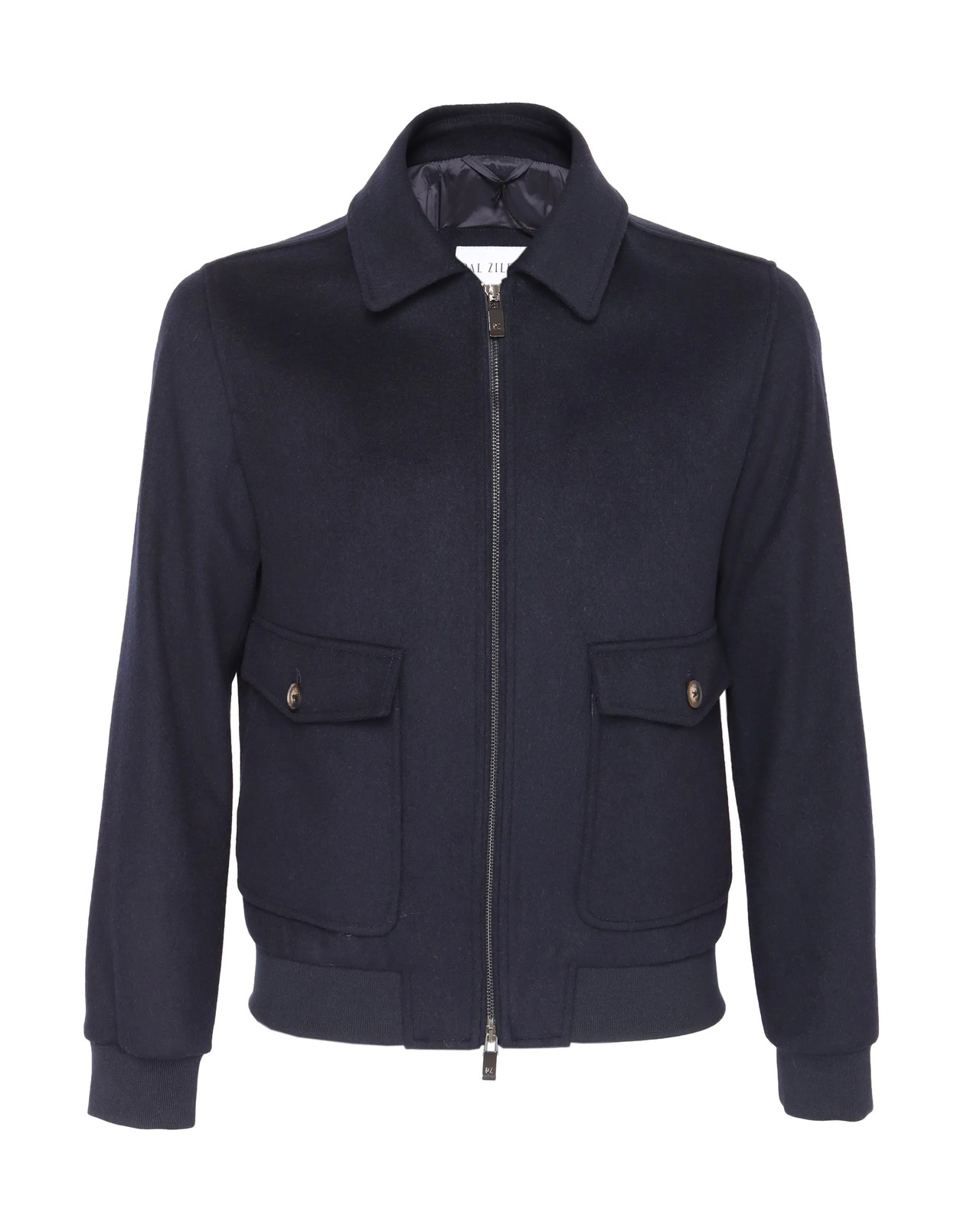 NWT PAL ZILERI BOMBER jacket solid Navy blue zip wool luxury Italy 48 S